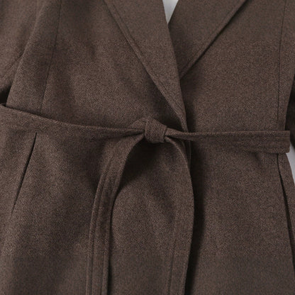 Women's Tailored Wool Blend Coat with Notch Collar and Tied Belt EVA-US