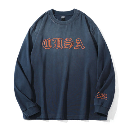 Unisex Oversize Sweatshirt with Vintage Old Script Embroidery EVA-US