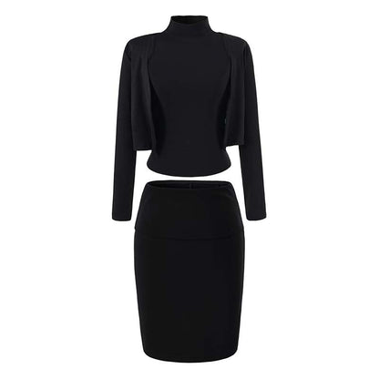 Ladies two-piece business knit set with turtleneck top, bolero, and pencil skirt EVA-US