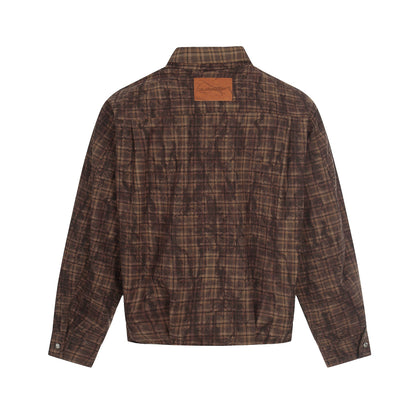 Men's Oversized Check Overshirt in Blouson Style with Distressed Finish EVA-US