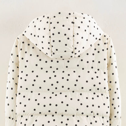 Women's Padded Cropped Hooded Jacket with Polka Dot Pattern EVA-US