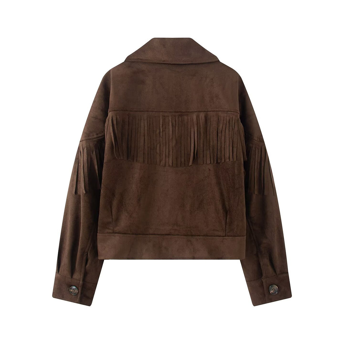 Women's short jacket in suede look with fringe trim and shirt collar EVA-US