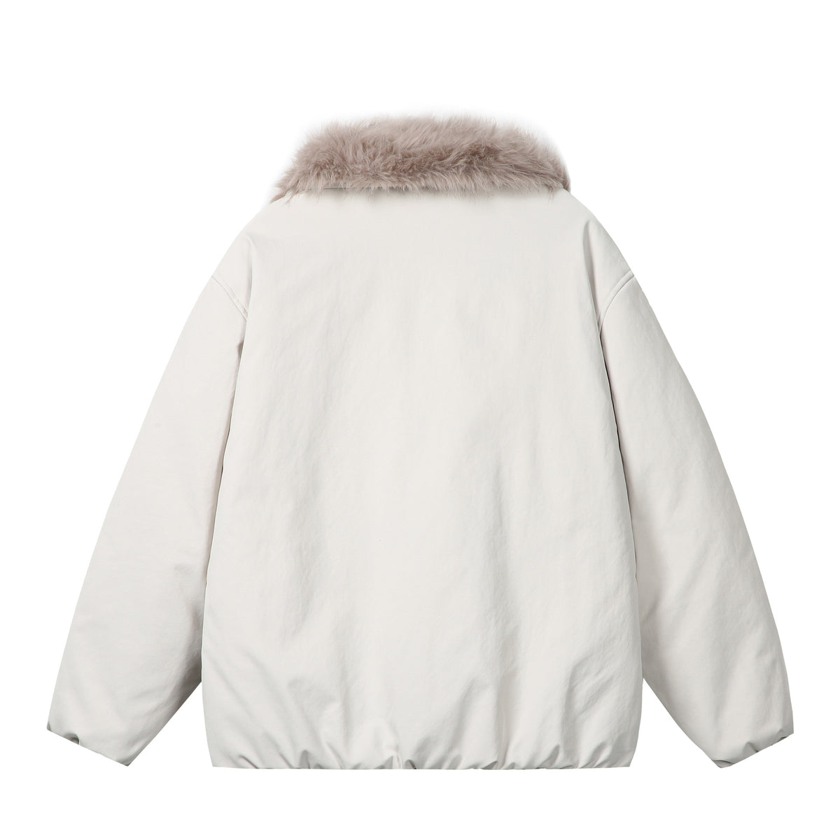 Women's short jacket in boxy cut with voluminous faux fur collar and two-way zipper EVA-US