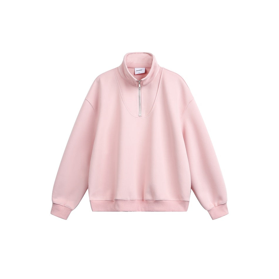 Women Oversize Halfzip Stand Collar Sweatshirt made of heavy cotton blend EVA-US