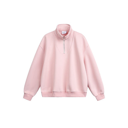 Women Oversize Halfzip Stand Collar Sweatshirt made of heavy cotton blend EVA-US