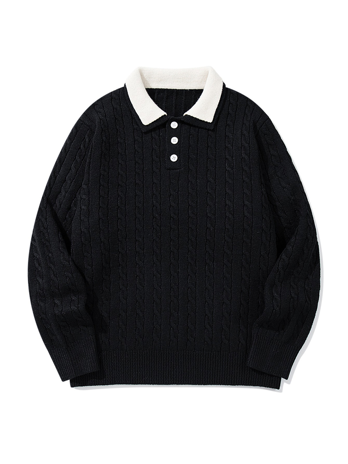 Unisex Polo knit sweater with cable knit and contrast collar EVA-US