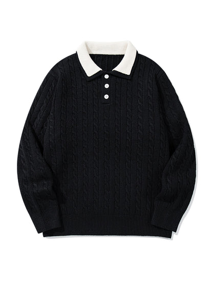 Unisex Polo knit sweater with cable knit and contrast collar EVA-US