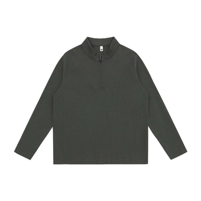 Unisex Waffle Knit Half-Zip Sweater with Shawl Collar and Raglan Sleeves EVA-US