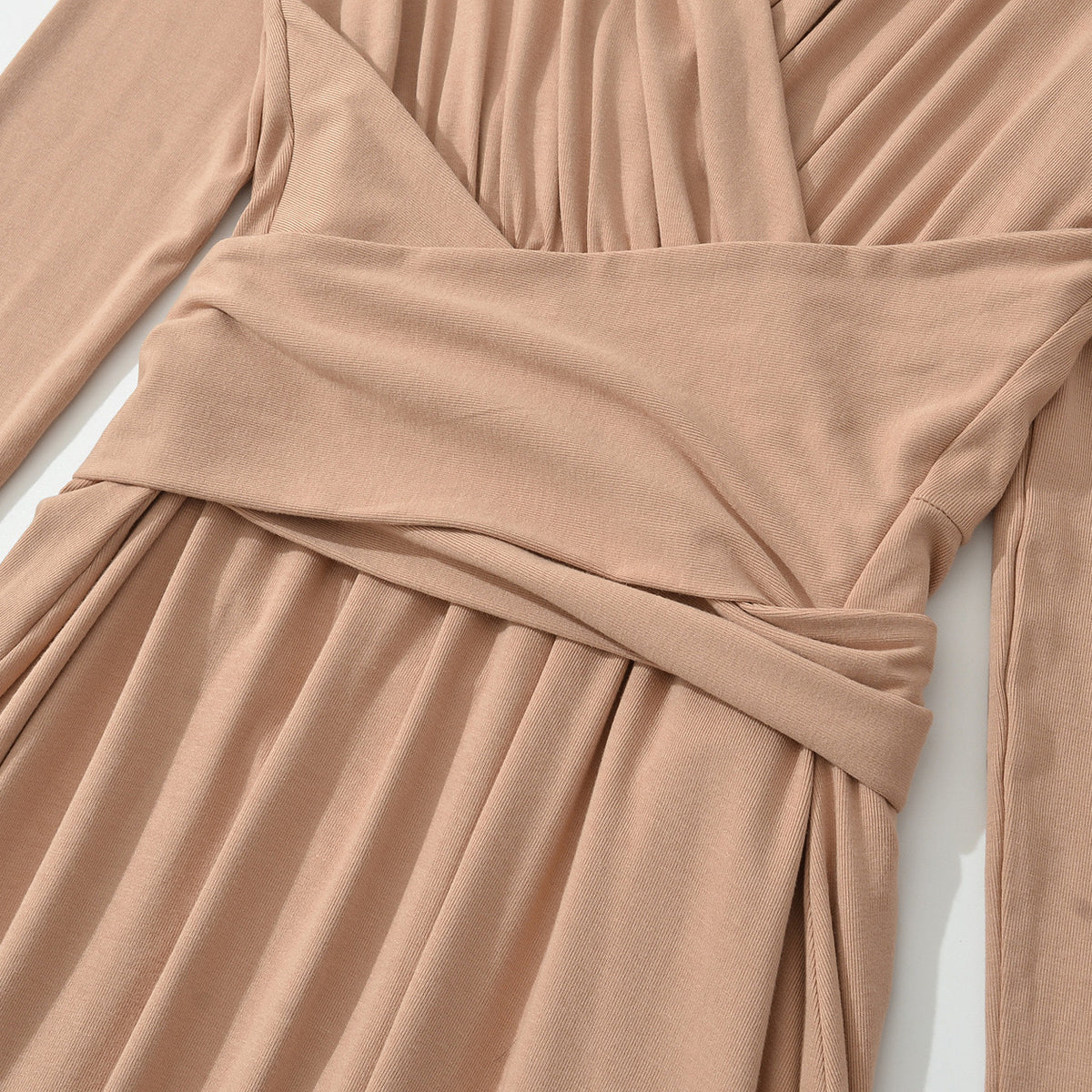Women's Maxi Wrap Dress with Tailored Wrap Section and Long Sleeves EVA-US