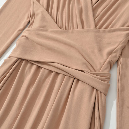 Women's Maxi Wrap Dress with Tailored Wrap Section and Long Sleeves EVA-US