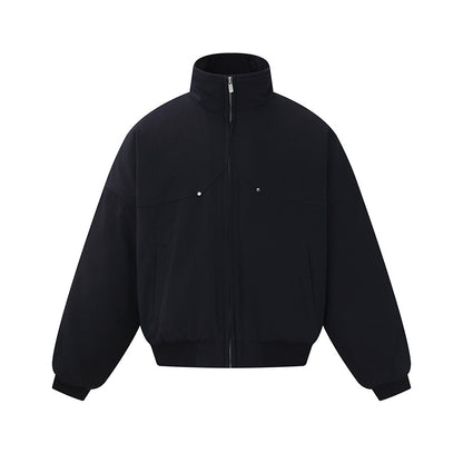 Unisex Boxy-padded Short Jacket with High Collar and Minimalist Seam Design EVA-US