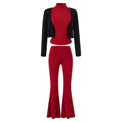 Women's Loungewear Set with Bolero, Turtleneck Cropped Top and Flared Trousers EVA-US