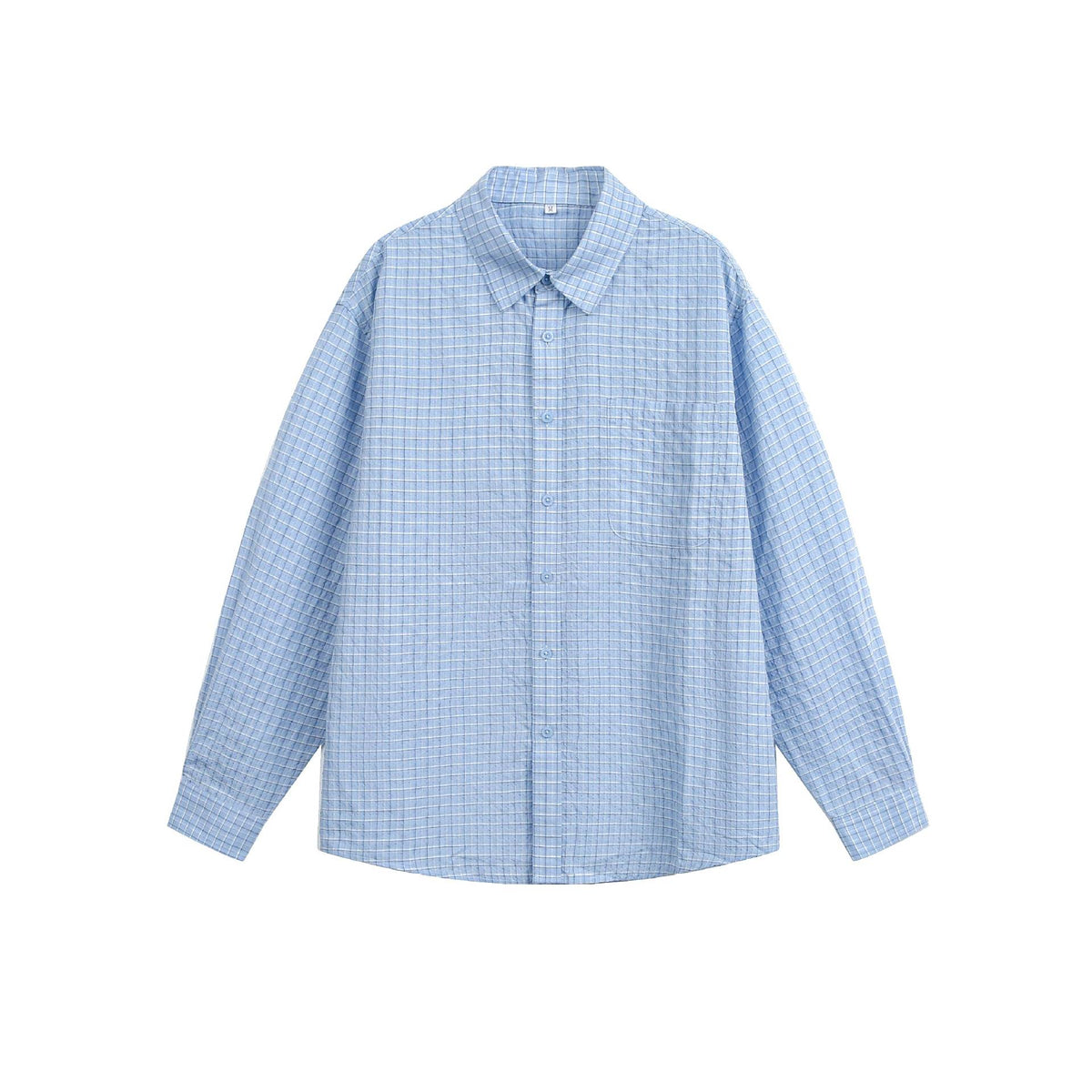 Unisex Relaxed-Fit Cotton Blend Checked Shirt with Chest Pocket and Fine Grid Structure EVA-US