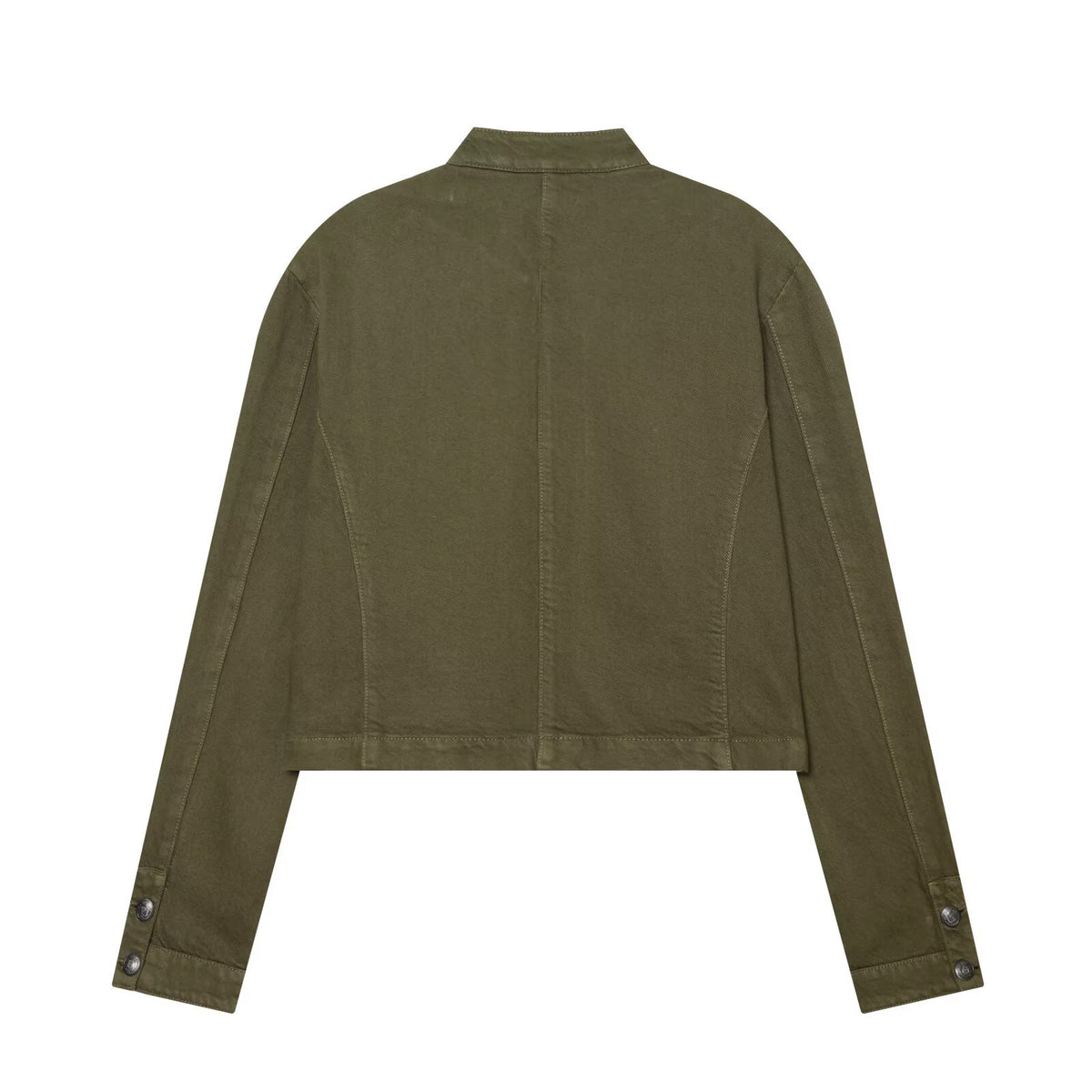 Women's Short Military-inspired Jacket with Stand Collar, Decorative Button Plackets and Full Zip EVA-US