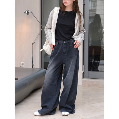 Women's Wide High-Waist Denim Palazzo Pants with Vintage Wash EVA-US