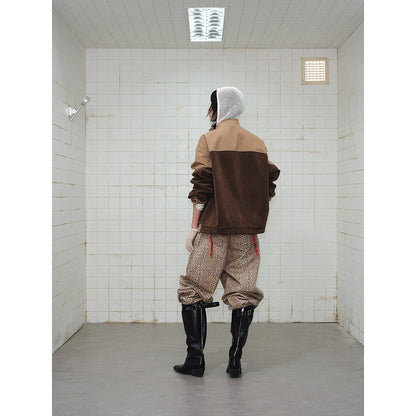 Men's short jacket in boxy-blouson style made of velour and canvas mix with high stand-up collar EVA-US