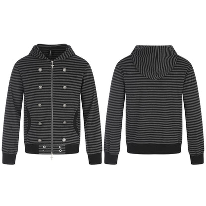 Men Striped Hooded Jacket with Double Button Look, Ribbed Cuffs and Cross Zipper EVA-US