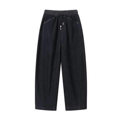 Women's loose cropped denim pants with elastic waistband, drawstring and side pockets EVA-US