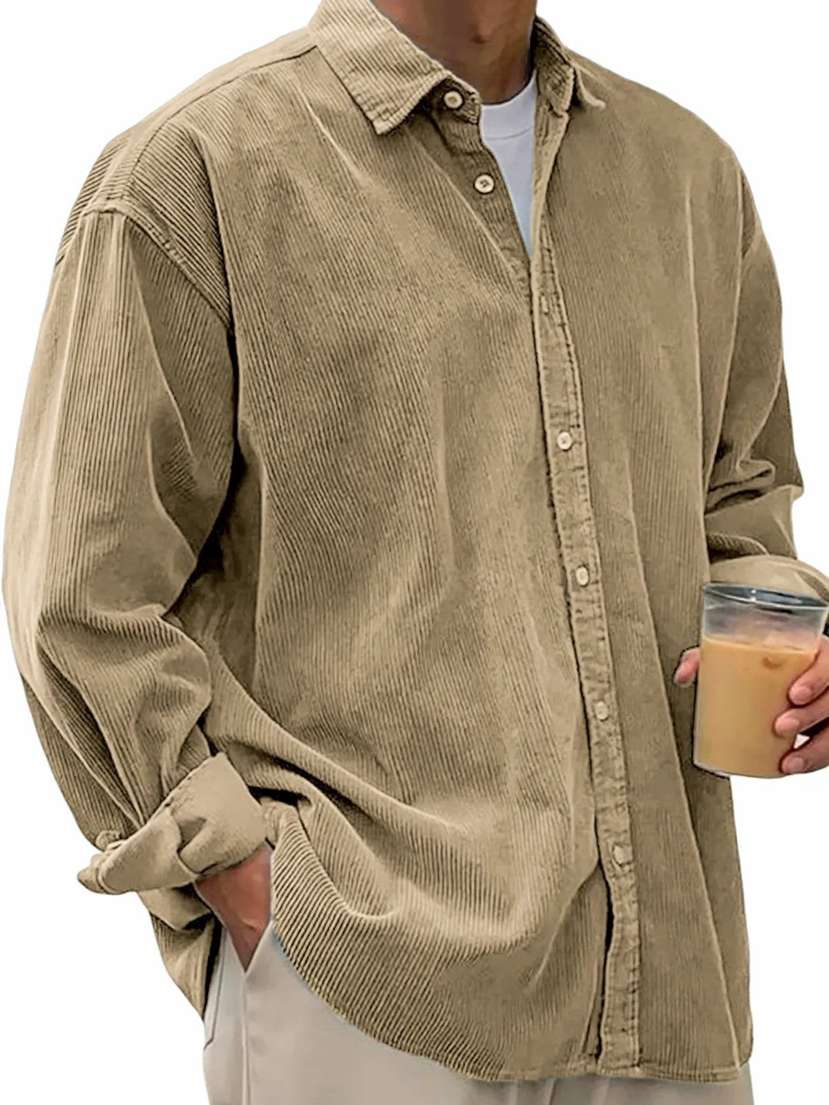Men's casual cord shirt made of fine corduroy with oversized fit EVA-US