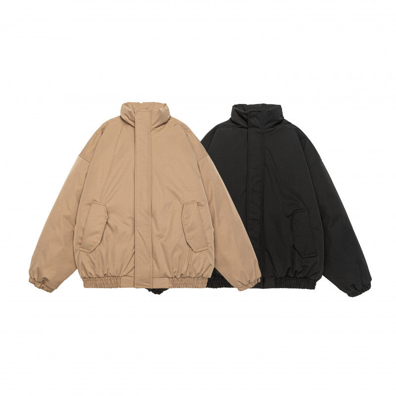Men's Cropped Boxy Quilted Jacket with High Stand Collar, Elastic Hem and Flap Pockets EVA-US