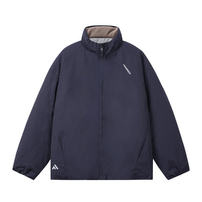 Men's short-cut windproof thermal jacket with fleece-lined stand-up collar and concealed zipper EVA-US
