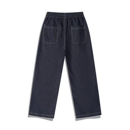 Women's wide denim cargo culotte with elastic waistband and contrast stitching EVA-US