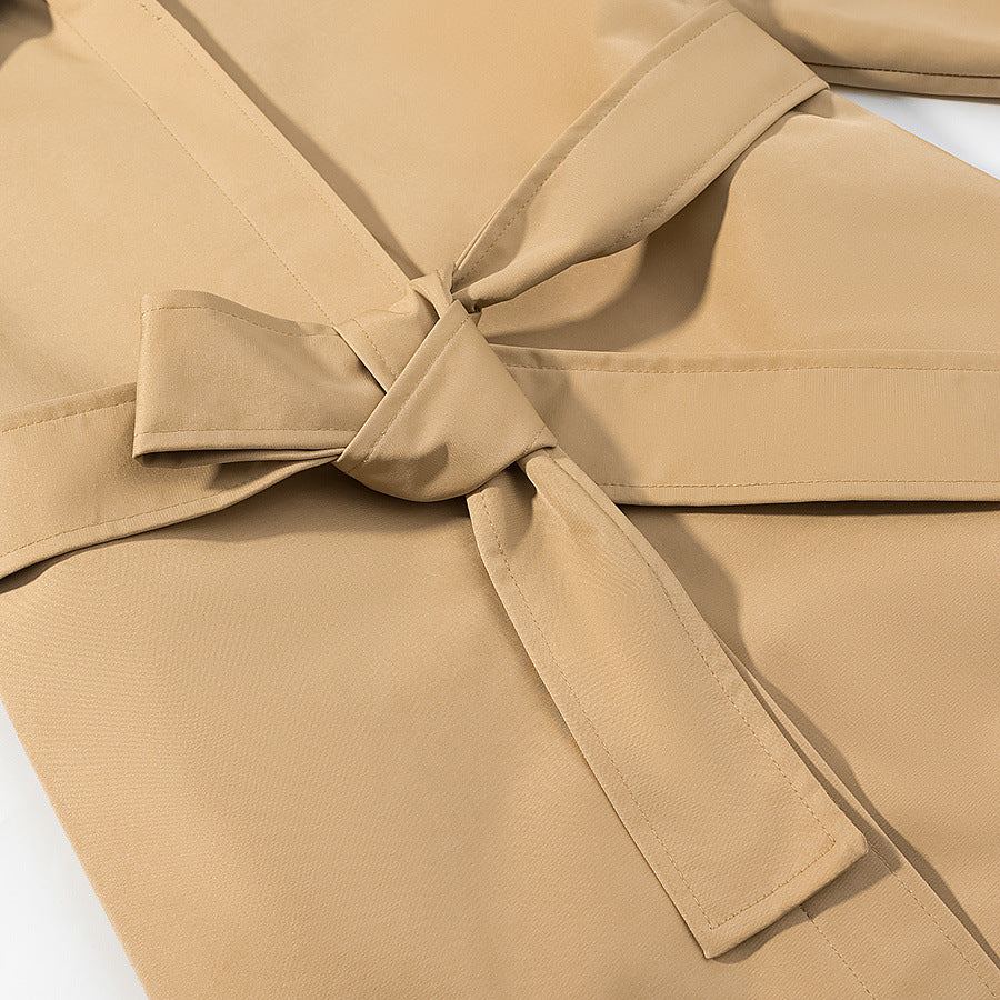 Women's trench coat with oversized sailor collar, waist belt, and concealed button placket EVA-US