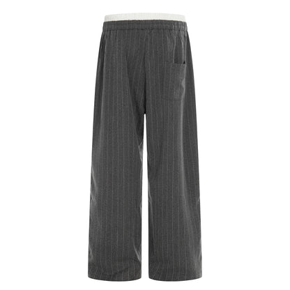 Women Wide Pinstripe Culotte Pants with Elastic Waistband and Drawstring EVA-US