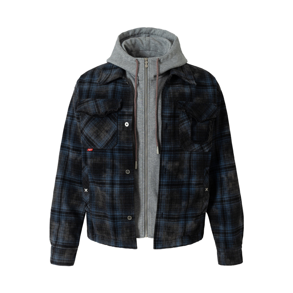 Men's checked layer shirt jacket with integrated hood inner jacket EVA-US