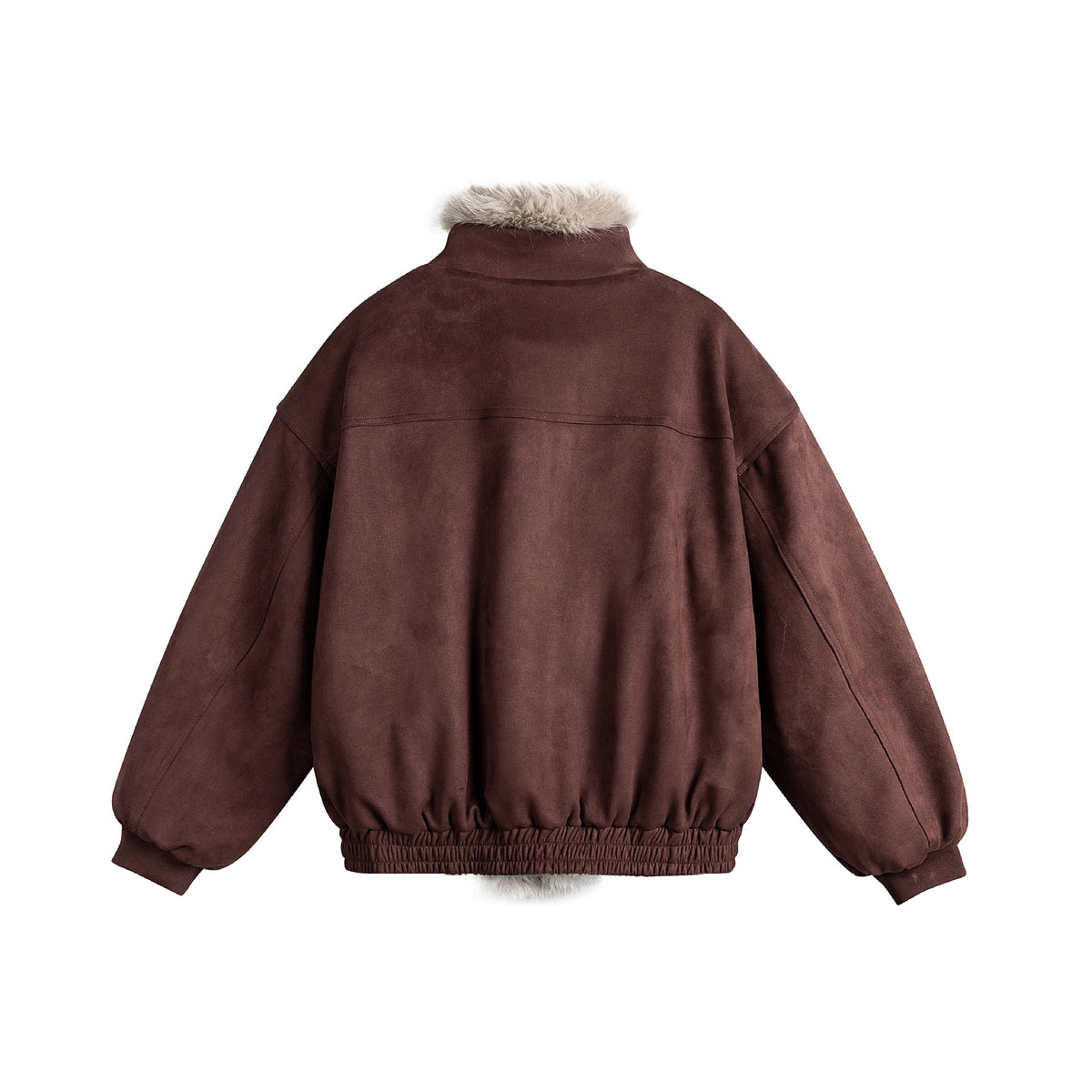 Women's boxy bomber jacket made of faux suede with a voluminous faux fur collar EVA-US