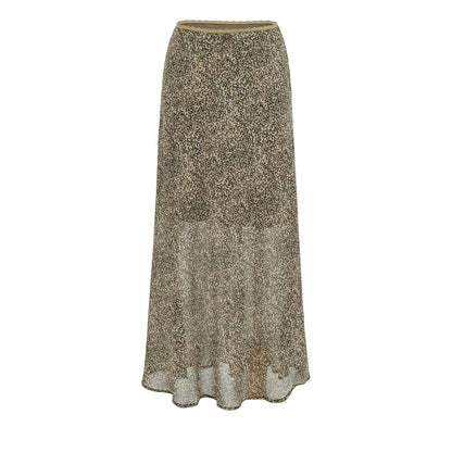 Women Light Midi Skirt Made of Chiffon with Leopard Print and Elastic Waistband