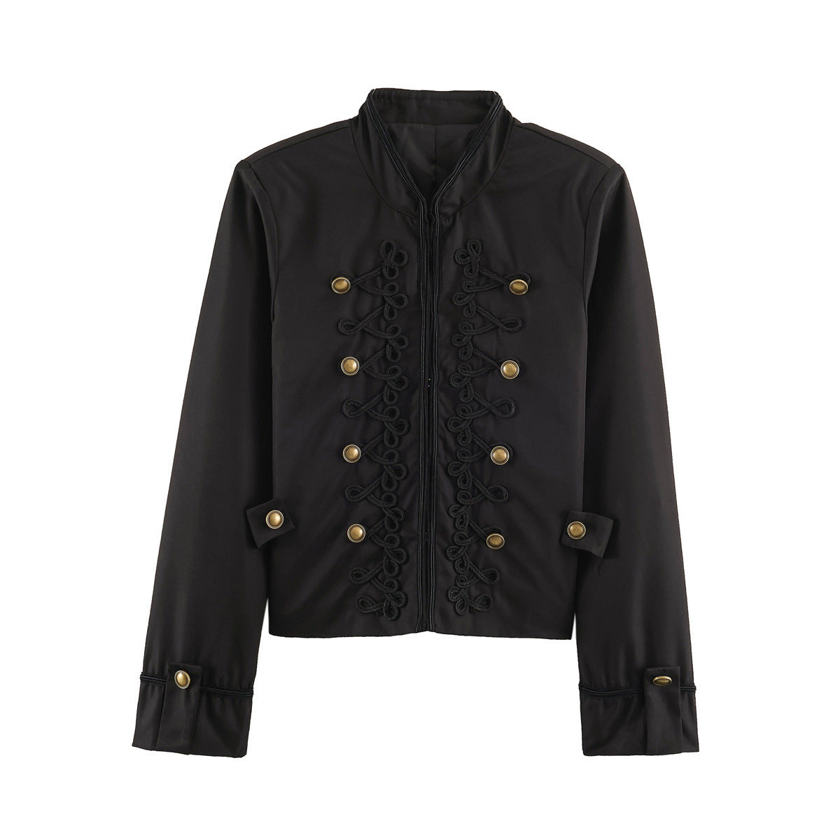 Women's Cropped Jacket in Sailor-Military Mix with Decorative Cords and Brass Buttons EVA-US