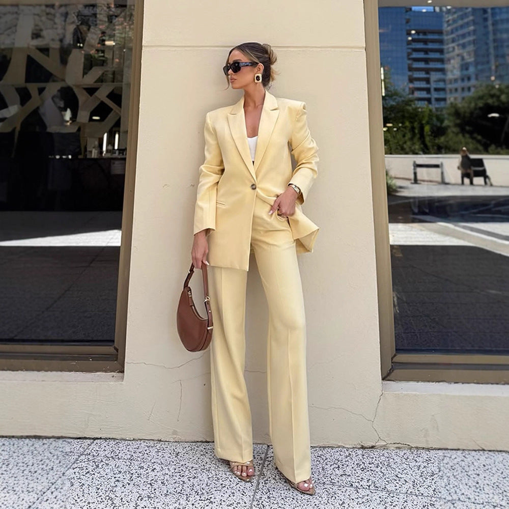 Women Elegant Oversized Blazer with High Waist and Wide Leg Pants EVA-US