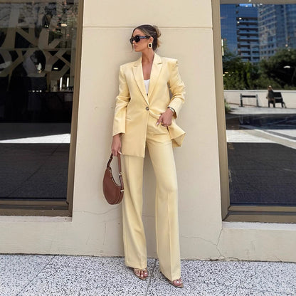 Women Elegant Oversized Blazer with High Waist and Wide Leg Pants EVA-US