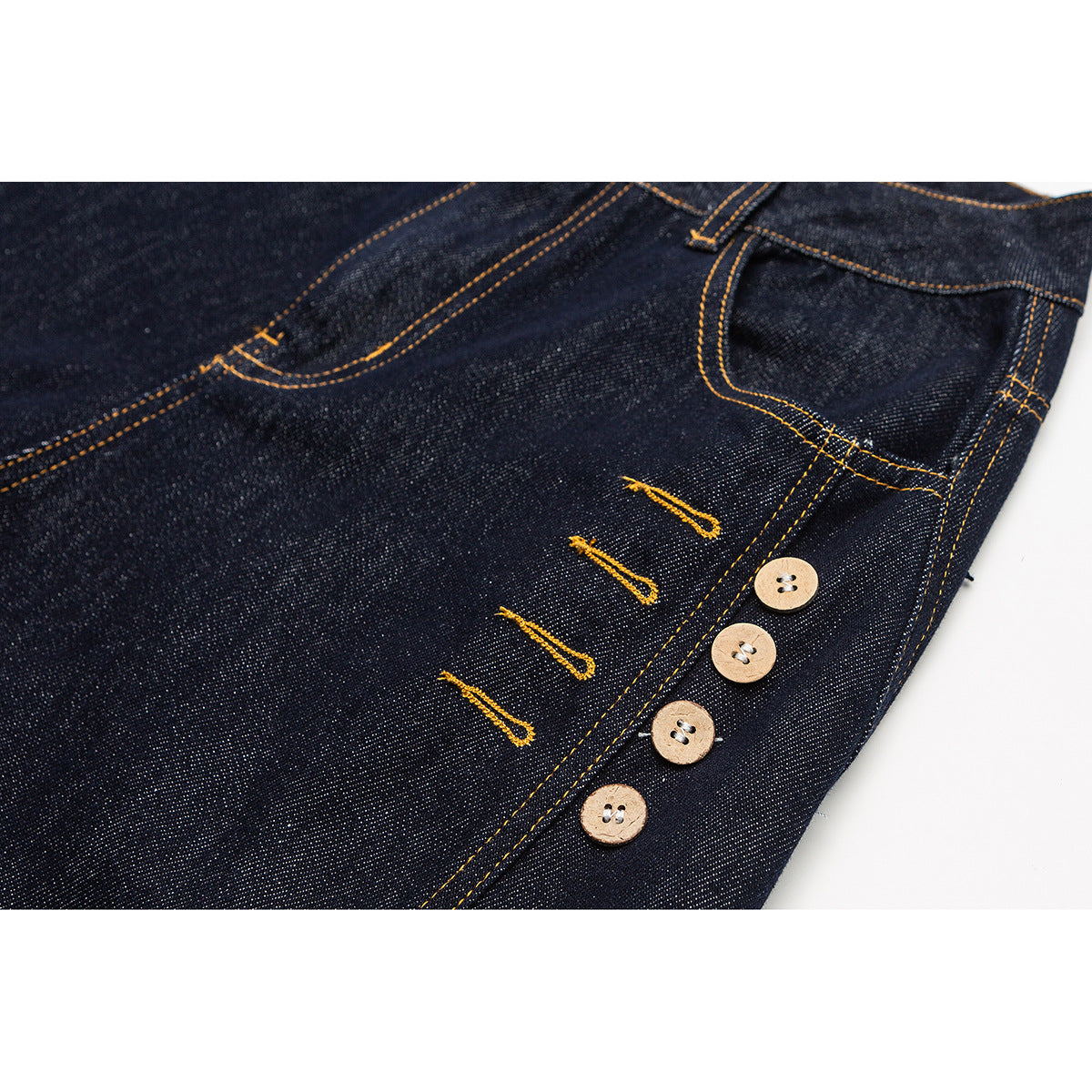 Women's Wide High-Waist Jeans with Balloon Silhouette and Side Decorative Buttons EVA-US