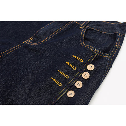 Women's Wide High-Waist Jeans with Balloon Silhouette and Side Decorative Buttons EVA-US