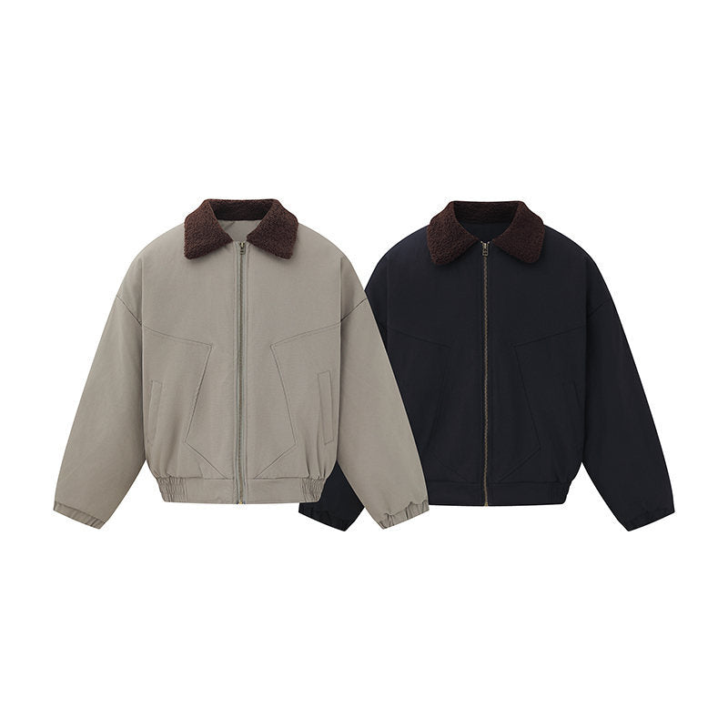Unisex short bomber jacket in boxy cut with teddy collar EVA-US