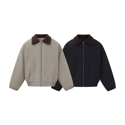 Unisex short bomber jacket in boxy cut with teddy collar EVA-US