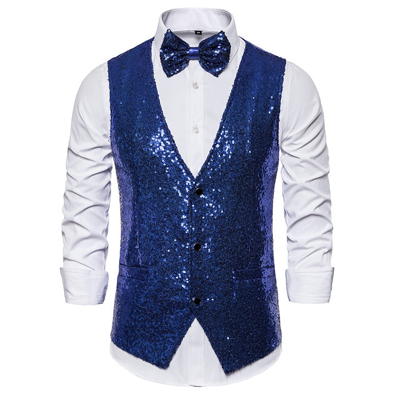 Men's Glittering Holiday Waistcoat with Matching Bow Tie EVA-US