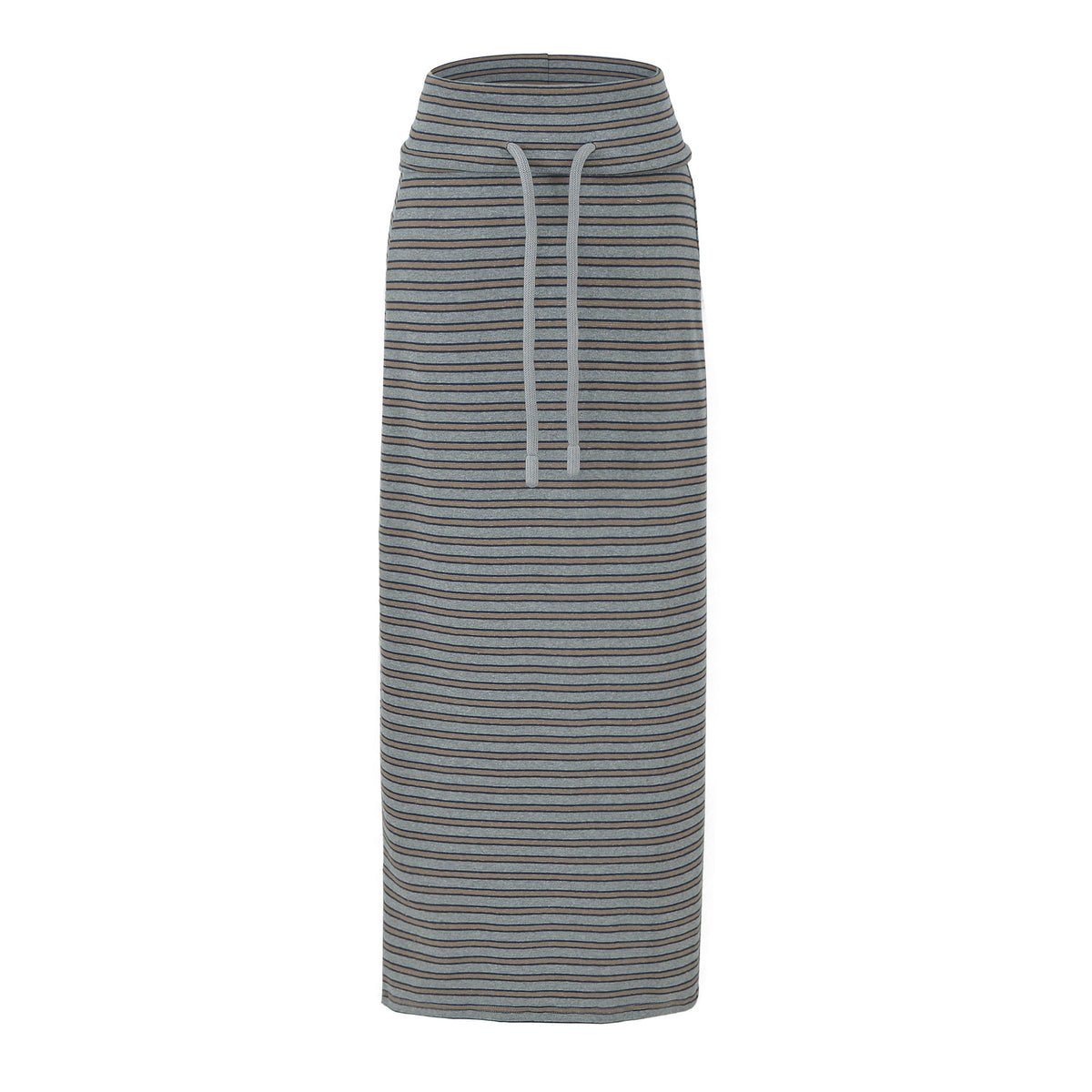 Women's Striped Midi Skirt made of Stretch Jersey with High Waistband and Drawstring EVA-US