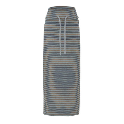 Women's Striped Midi Skirt made of Stretch Jersey with High Waistband and Drawstring EVA-US