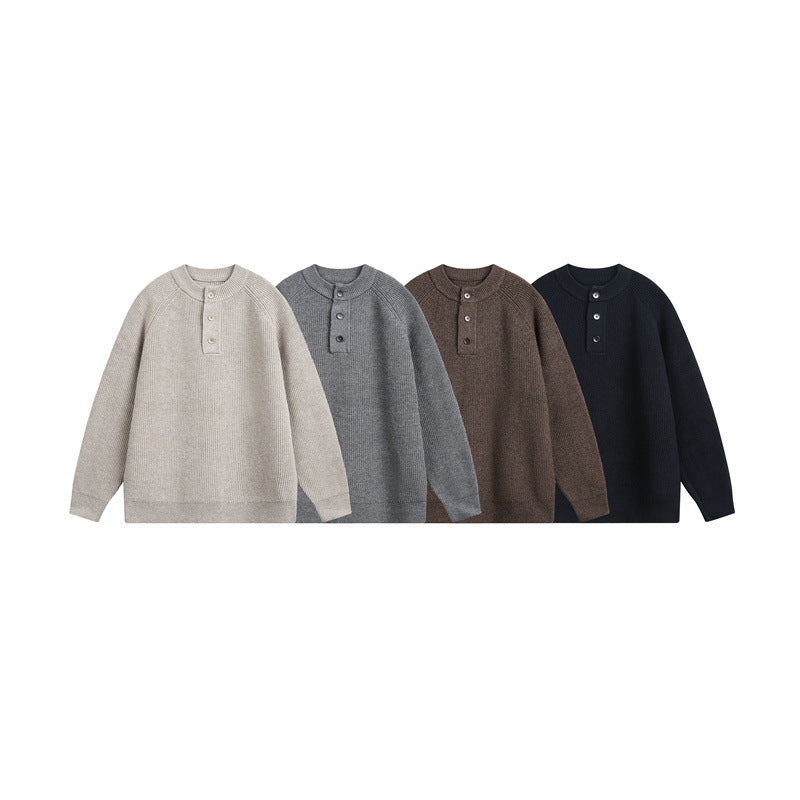 Unisex ribbed sweater with Henley placket and raglan sleeves EVA-US