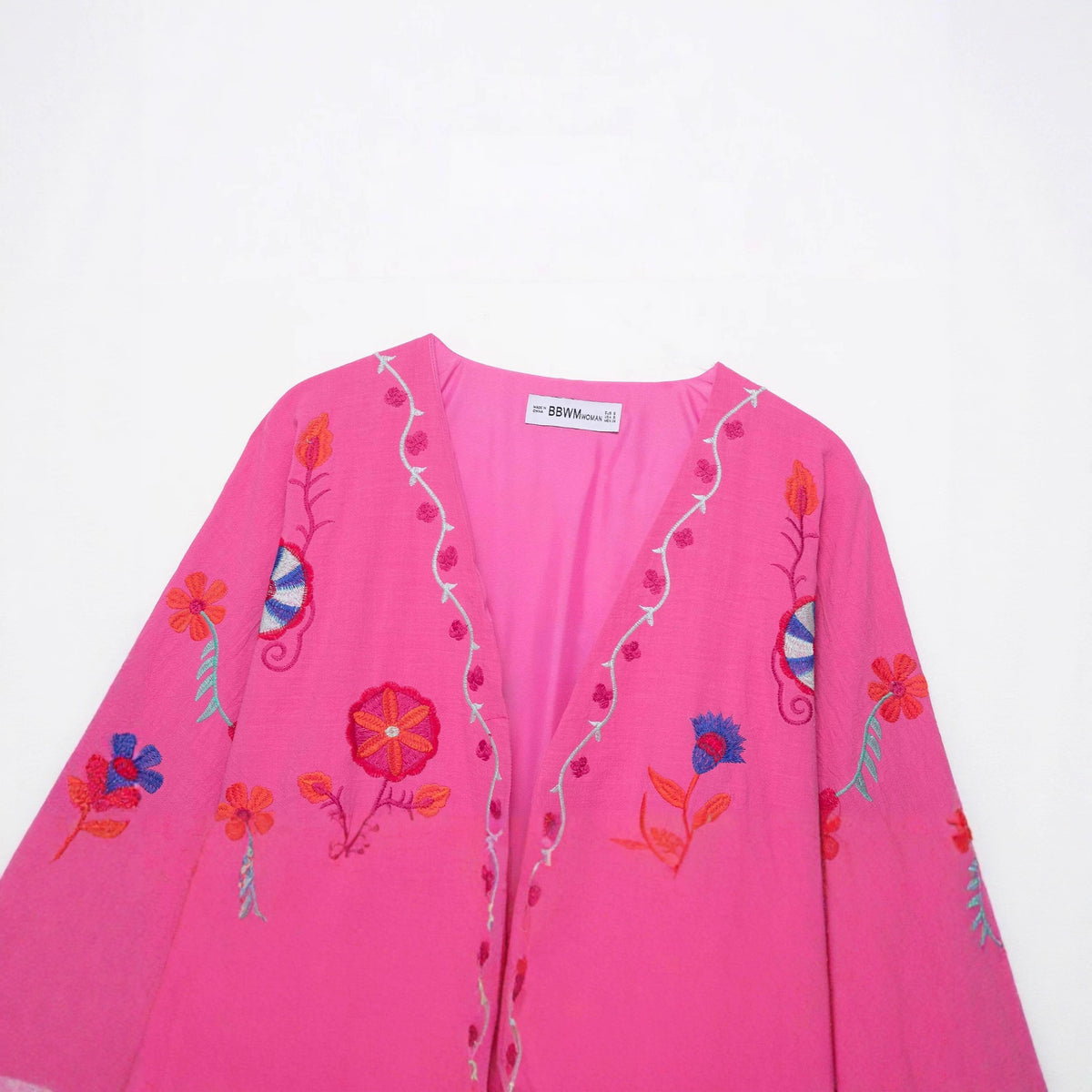Women's Oversize Light Cotton Cardigan with Colorful Floral Embroidery EVA-US