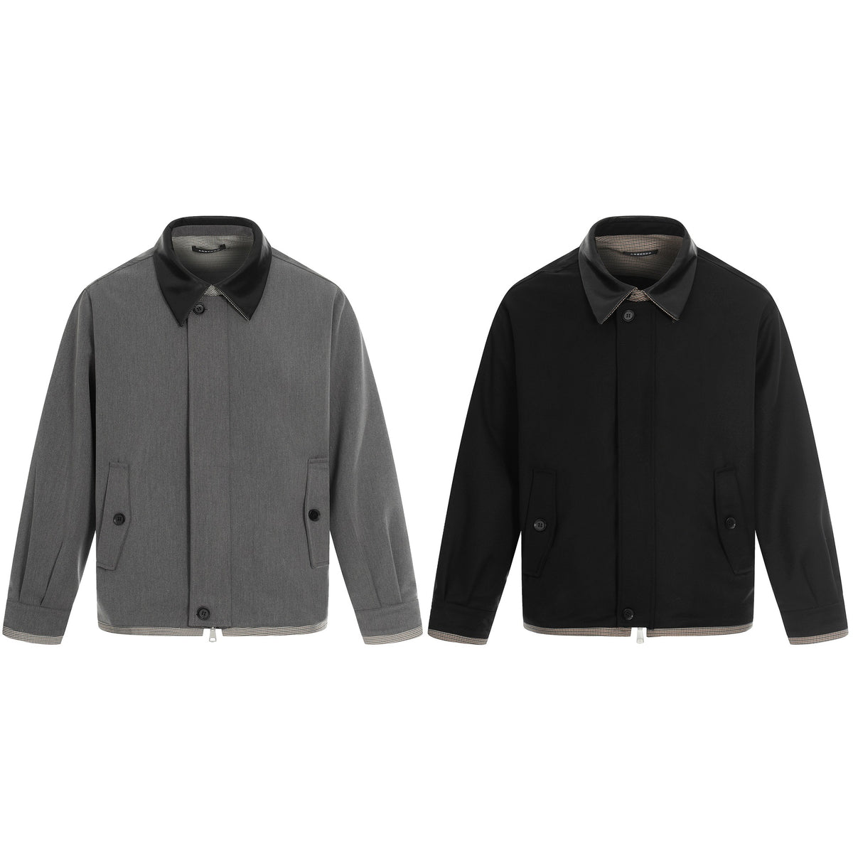 Men's short technical blouson made of wool blend with contrasting lapel collar and two-way zipper EVA-US