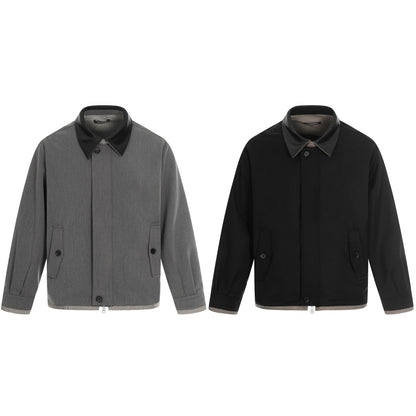 Men's short technical blouson made of wool blend with contrasting lapel collar and two-way zipper EVA-US