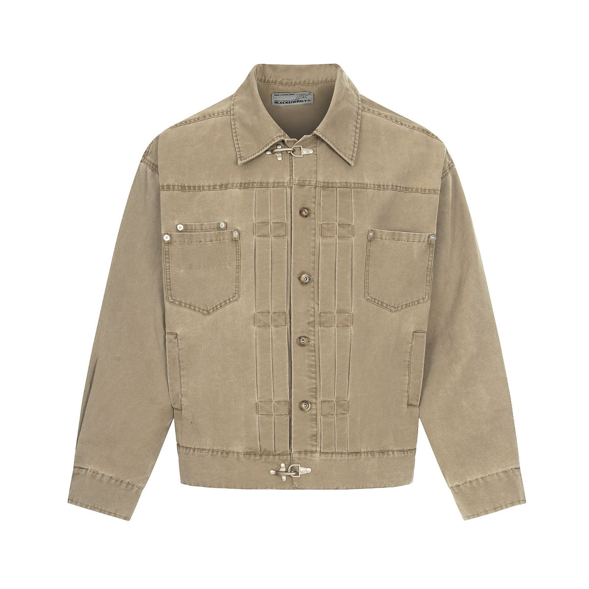 Men's Canvas Utility Blouson Jacket with Drawstring and Decorative Stitching EVA-US