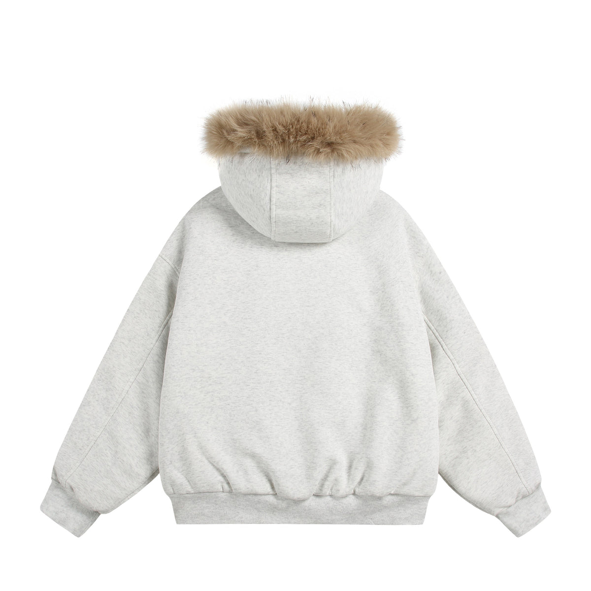 Women's Short Boxy Hooded Blouson made of French Terry with voluminous Faux Fur Edging EVA-US