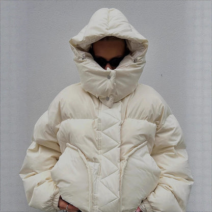 Women Oversized Padded Puffer Jacket with extra high Stand-Up Collar, double front zipper and boxy silhouette EVA-US