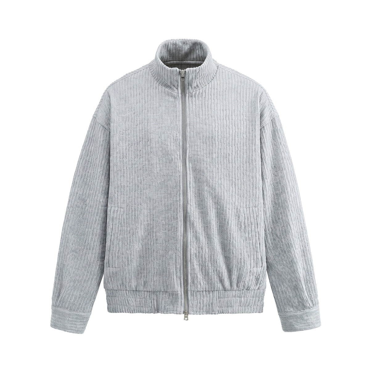 Men's Structured Boxy Jacket with Stand-Up Collar and Two-Way Zipper EVA-US