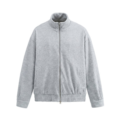 Men's Structured Boxy Jacket with Stand-Up Collar and Two-Way Zipper EVA-US